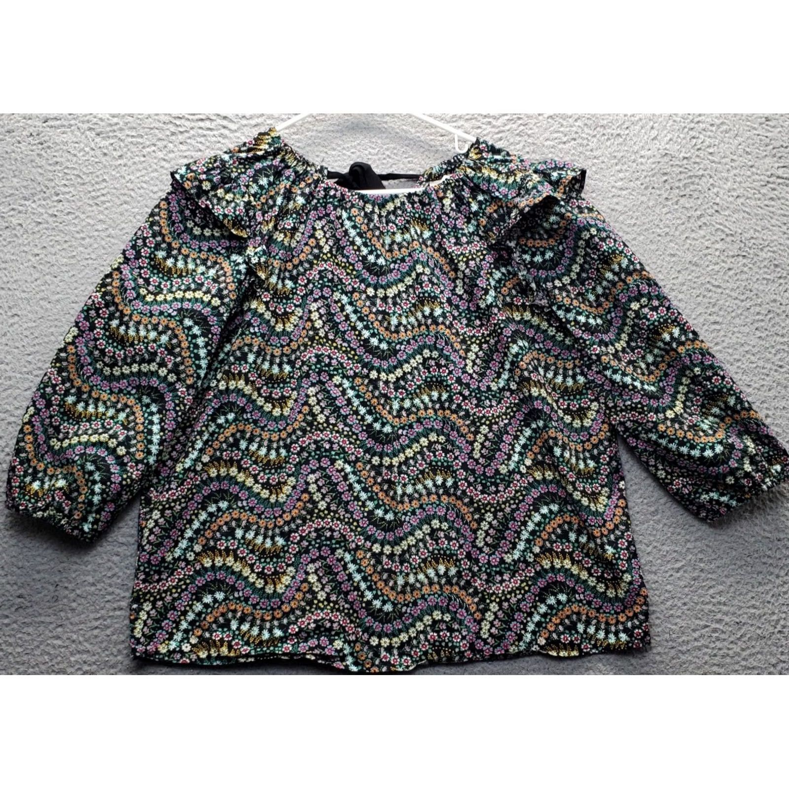 Loft LOFT Blouse Womens Size PL Floral Multicolor Boho Ruffle Shoulder Tie Back Shirt Size L / US 10 / IT 46 - 2 Thumbnail