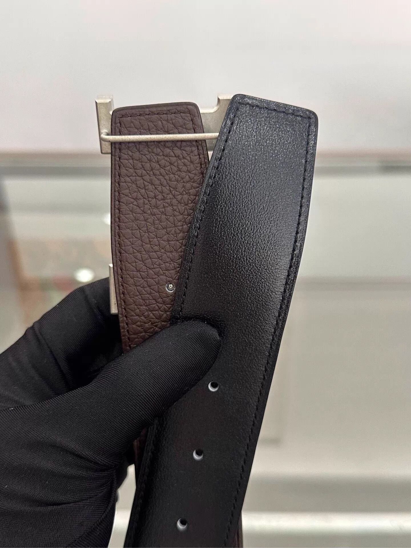 Hermes Hermes Men's 4cm Black Brown H Belt Silver Buckle 100cm Z Size ONE SIZE - 5 Thumbnail