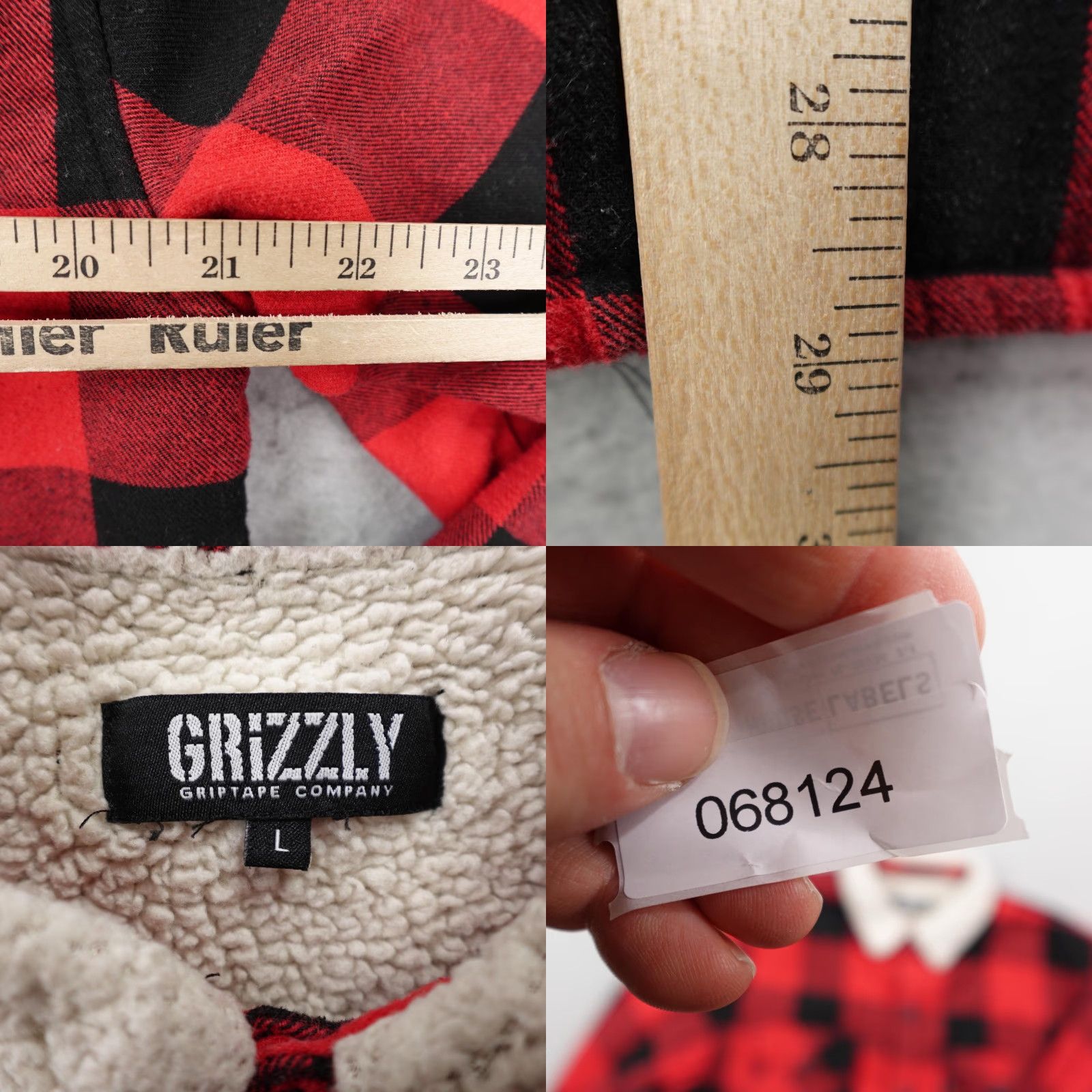 Vintage Grizzly Griptape Jacket Mens Large Red Plaid Sherpa Lined Flannel Shirt Shacket Size US L / EU 52-54 / 3 - 8 Thumbnail