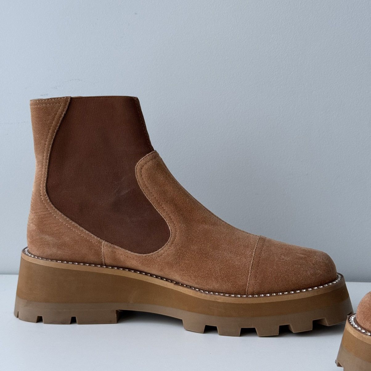 Jimmy Choo Jimmy Choo Suede Boots Caramel Crystal Platform Chelsea Size US 11 / IT 41 - 10 Thumbnail