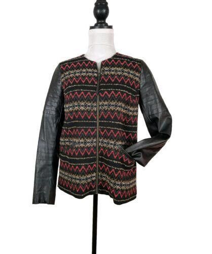 Designer Ella Moss Jacket Size Small Chevron Pattern Faux Leather Size S / US 4 / IT 40 - 2 Thumbnail
