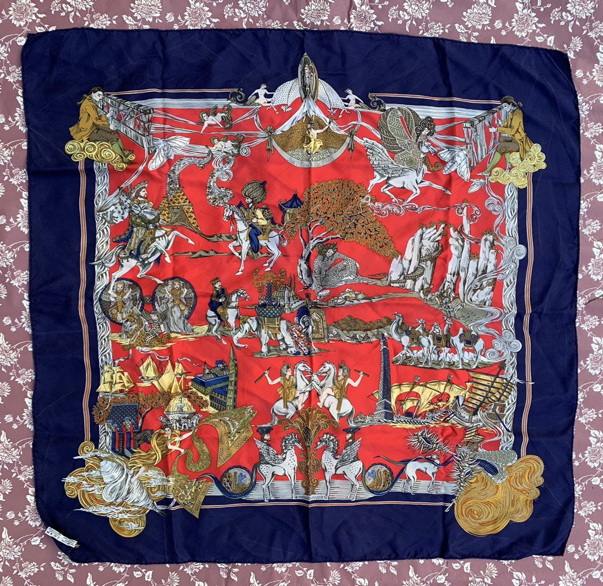 image of Hermes Tuch/foulard/scarf "au Fil De La Soie”, 1995 in Red, Women's