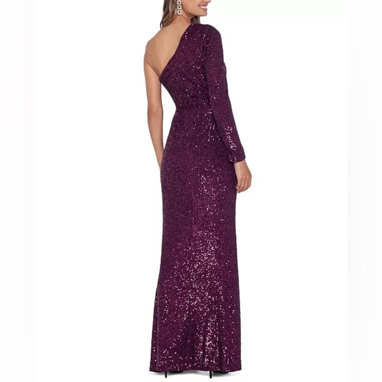 REVOLVE XSCAPE Sequined Long Sleeve One Shoulder Dress Gown 2 Size XS / US 0-2 / IT 36-38 - 3 Thumbnail
