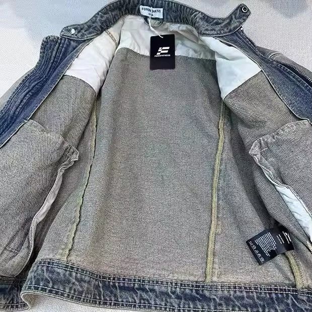 Japanese Brand × Vintage Collarless wash denim motorcycle jacket Size US M / EU 48-50 / 2 - 4 Thumbnail