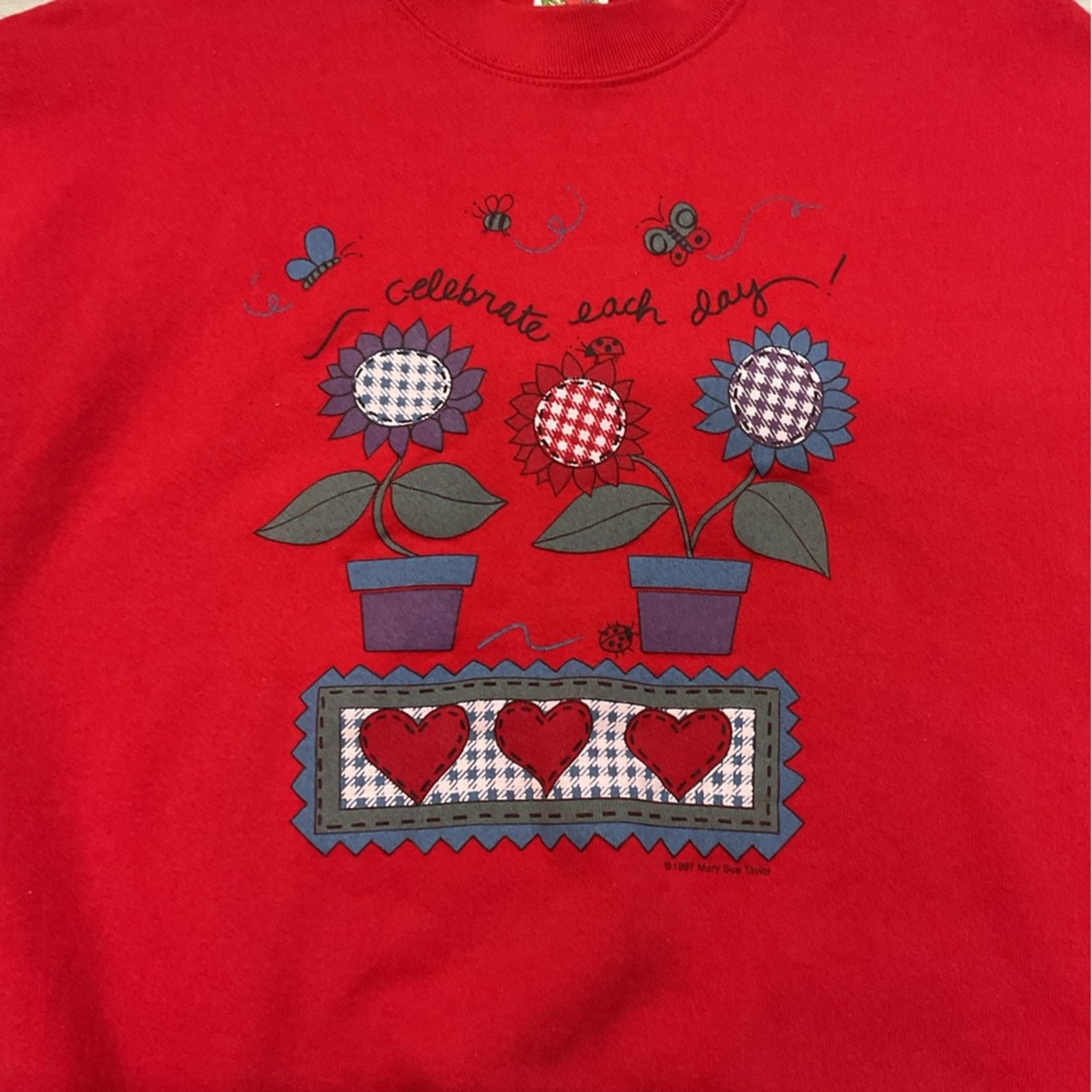 Fruit Of The Loom Vintage 90s “Celebrate Each Day” Red Sweater Size L / US 10 / IT 46 - 4 Thumbnail