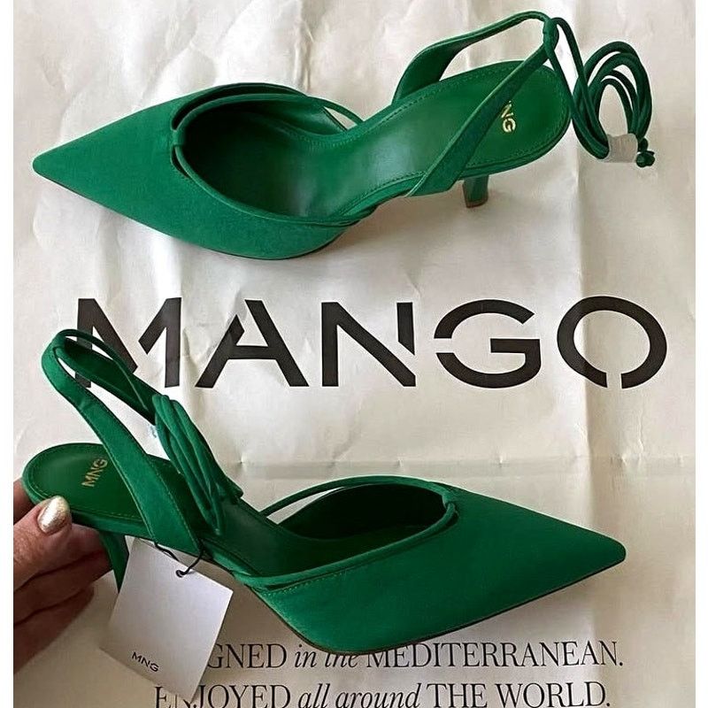 Mango Mango Green Lace Up Slingback Pointed Toe Heels NWT Size US 7.5 / IT 37.5 - 7 Thumbnail