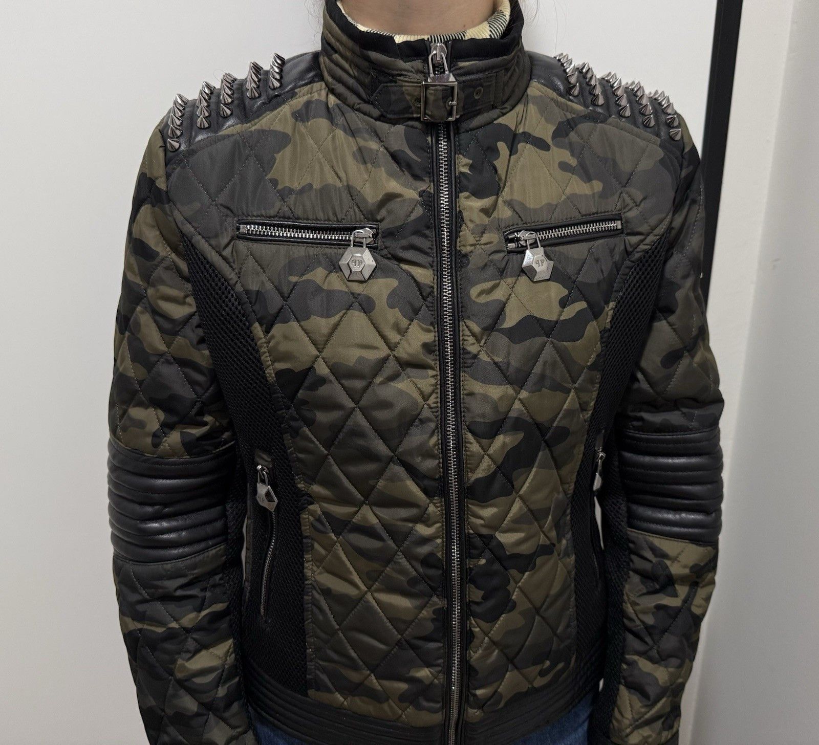 Philipp Plein Philipp Plein Womens Camo Camouflage Jacket Spikes Biker Size L / US 10 / IT 46 - 4 Thumbnail