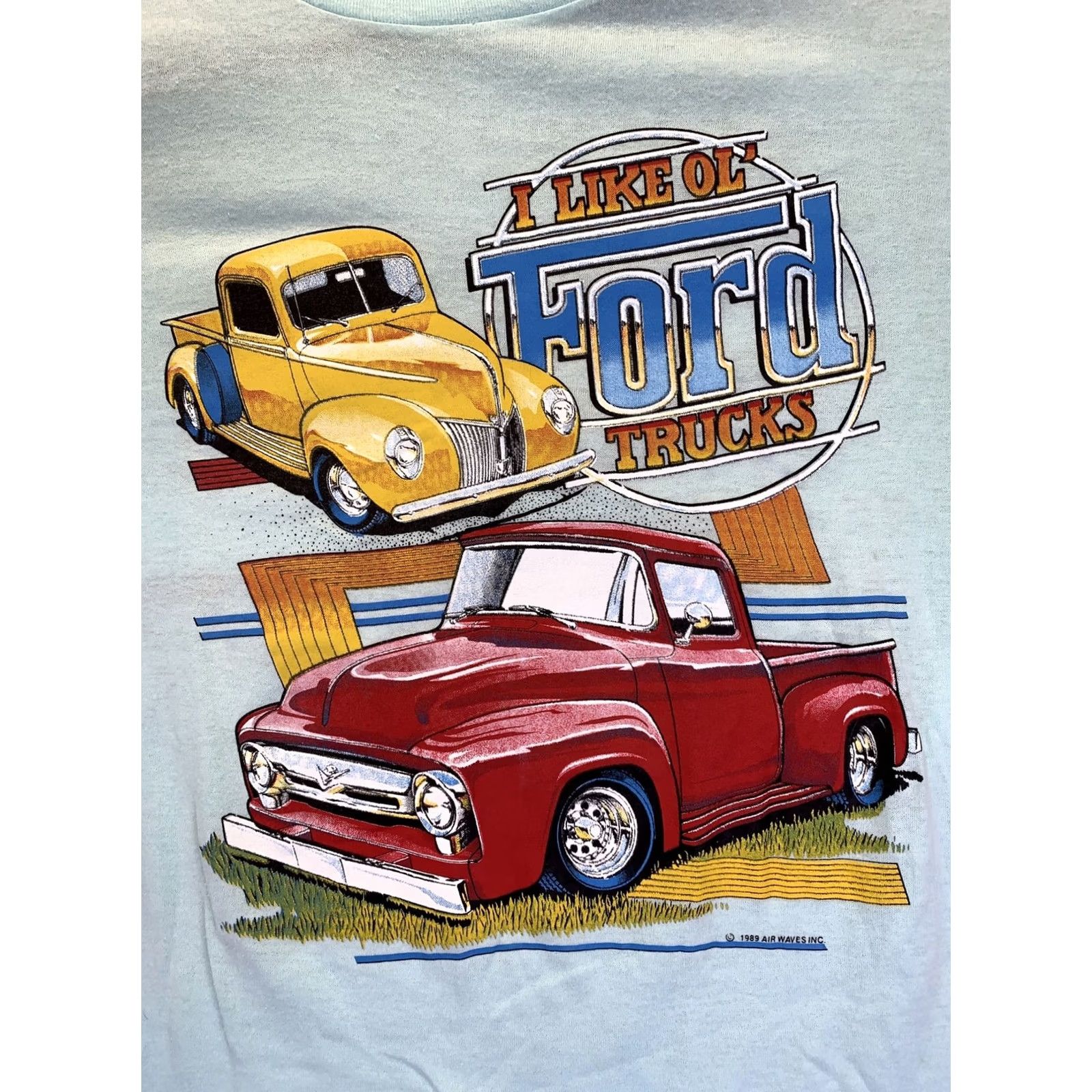 Vintage VINTAGE 1989 Air Waves Inc. Ford Trucks Blue Mens Single Stitch Shirt-8391 Shirt Mens Blue 1980s Graphic Tee Size US S / EU 44-46 / 1 - 4 Thumbnail