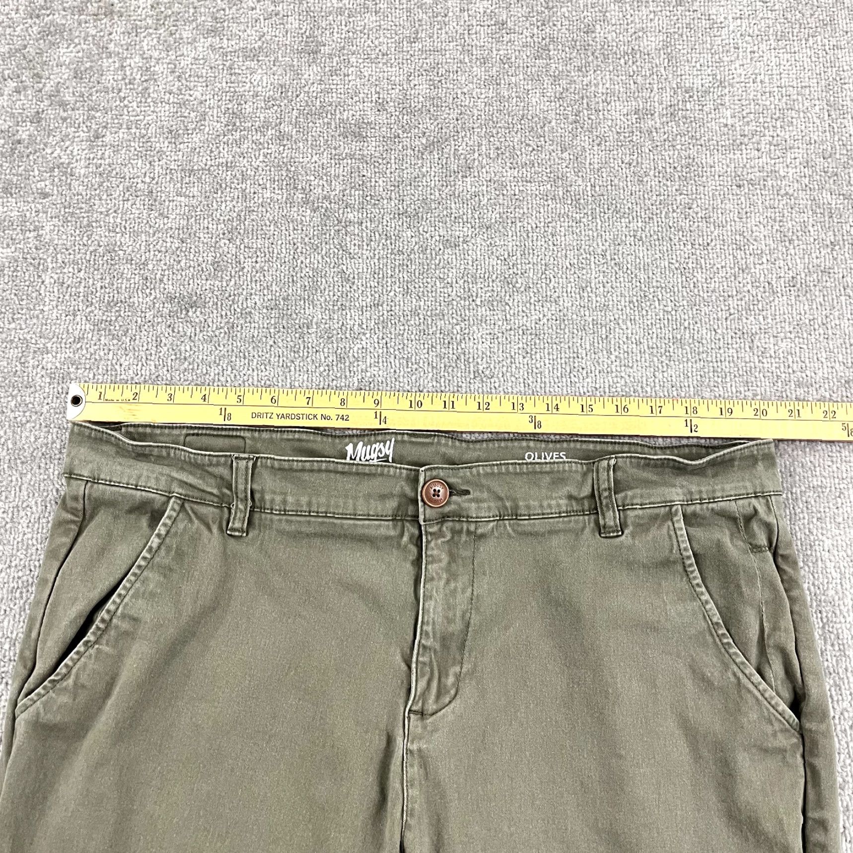 Olive MUGSY Pants Mens 40 x 30 Straight OLIVES Washed Green Gray Stretch Chino Travel Size US 40 / EU 56 - 3 Thumbnail