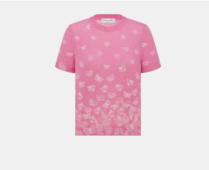Dior o1w1db10225 414S44 Short-Sleeved Sweater in Pink & White Size L / US 10 / IT 46 - 1 Thumbnail