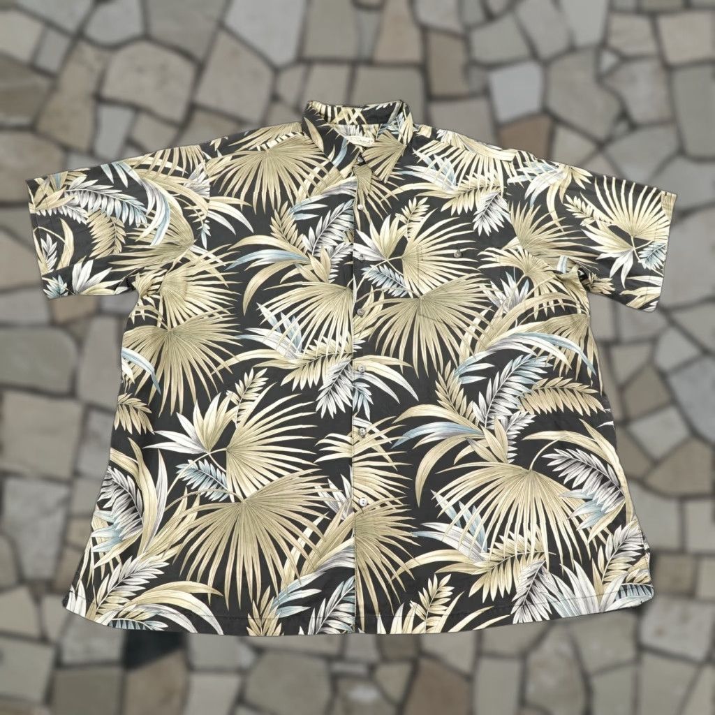 VINTAGE Tori Richard Shirt Men 2XL Big & Tall Short Sleeve Hawaiian Floral Cotton Beach Aloha Black Tan