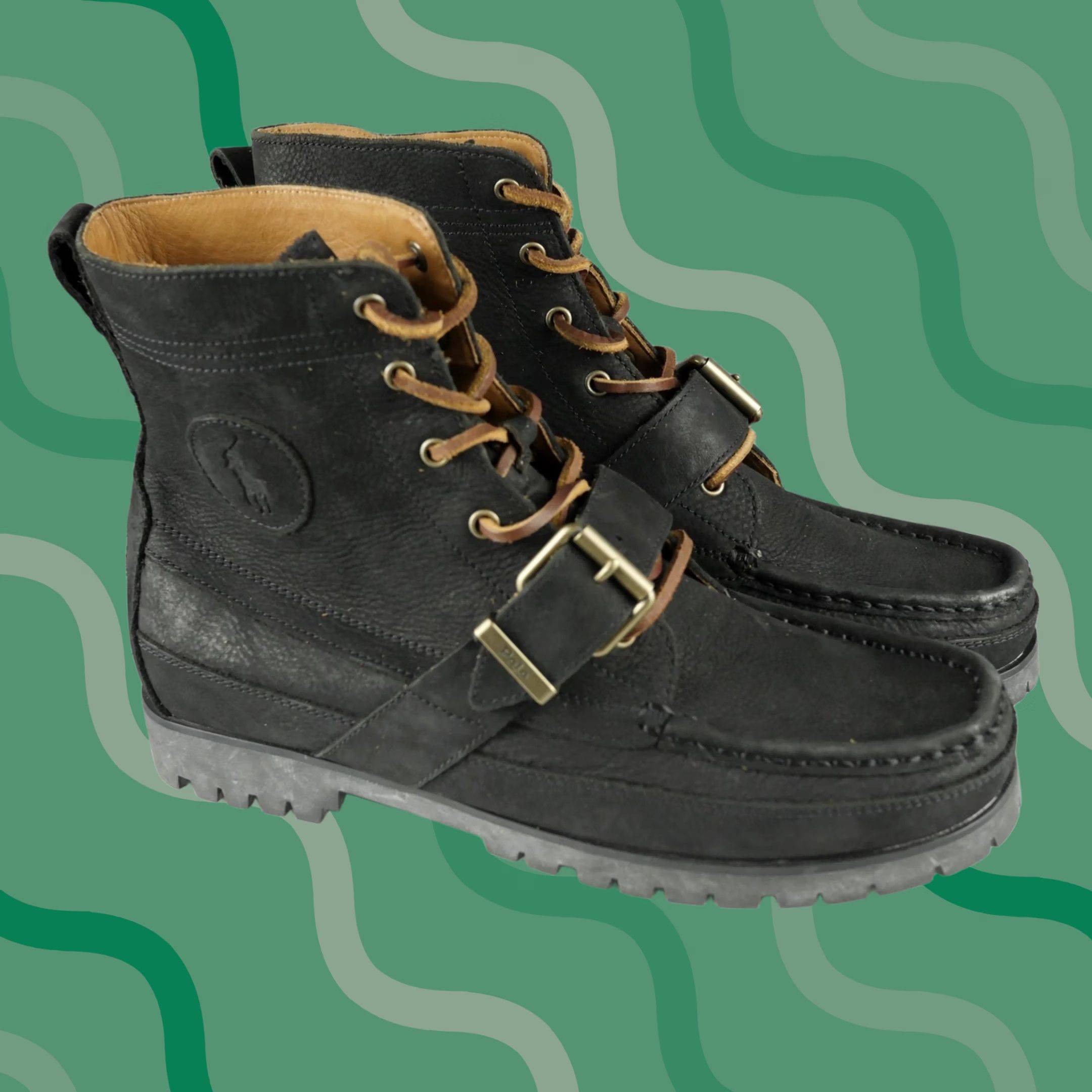 Polo Ralph Lauren Polo Ralph Lauren Ranger Boots Mens 9.5 Black Leather Lug Sole Moc Toe Combat Workwear Casual Shoes Size US M / EU 48-50 / 2 - 1 Thumbnail