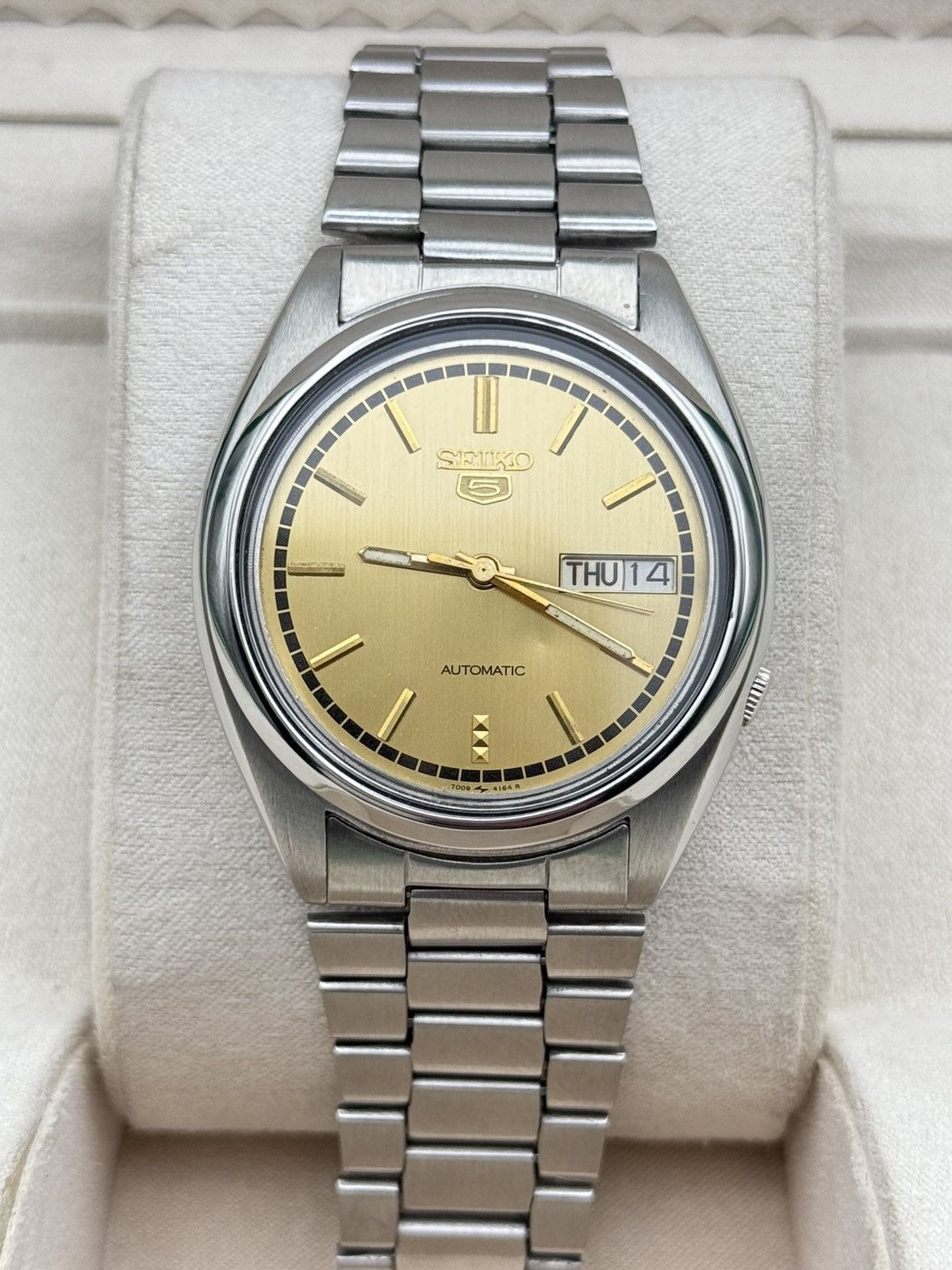 Jewelry Seiko 5 Automatic Wristwatch Japan Movement Golden Dial Size 36 - 1 Thumbnail