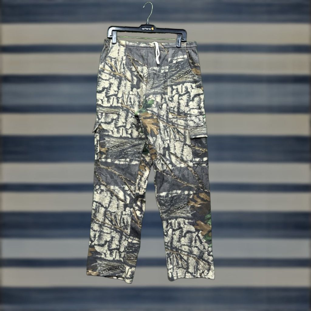 VINTAGE Jerzees Outdoors Mossy Oak Break Up Sweatpants Mens M Camouflage Green Cotton Polyester Pockets Adjustable Waist Grunge USA