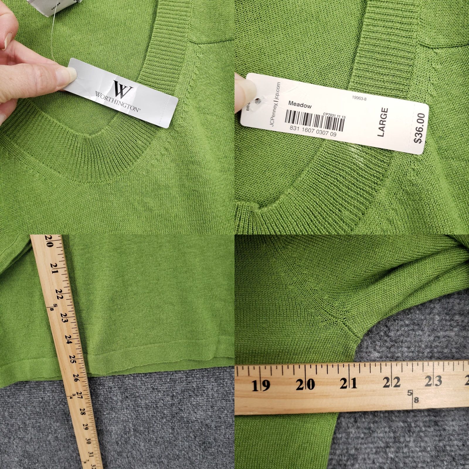 Worthington Worthington Blouse Womens L Green V-Neck Bell Sleeve 3/4 Knitted NWT Size L / US 10 / IT 46 - 8 Thumbnail