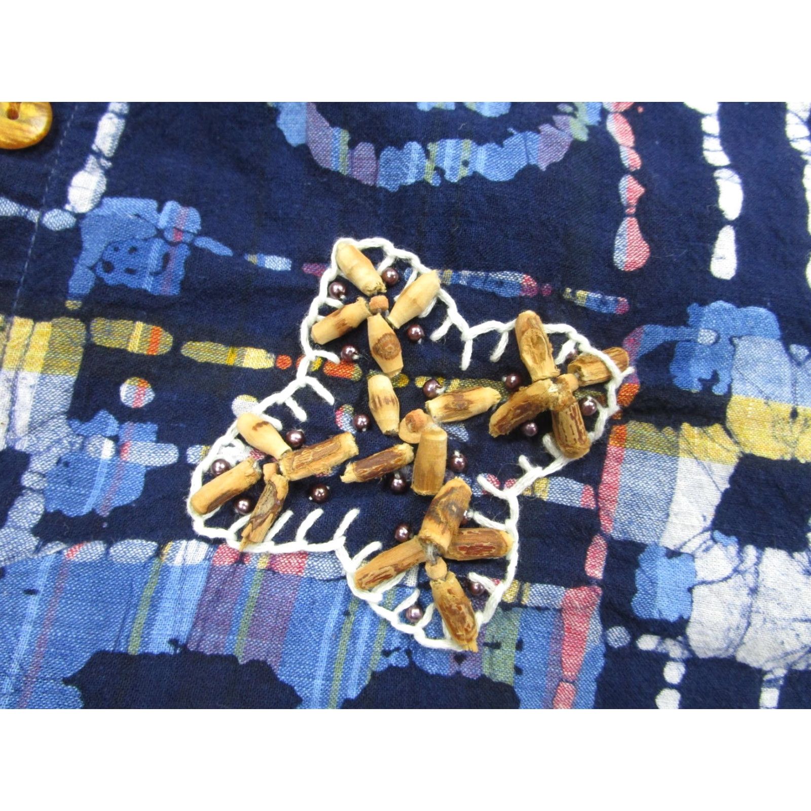 Vintage Victoria Jones Shirt Womens 18W Blue Beaded Embroidered Geometric Boho Festive Size XXL / US 16-18 / IT 52-54 - 6 Thumbnail