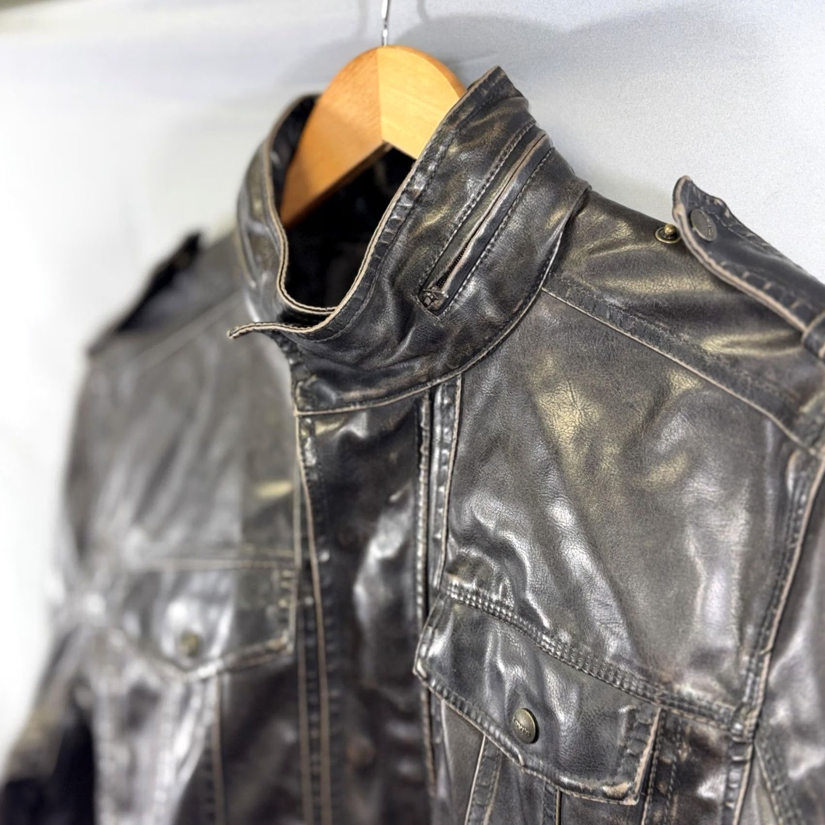 Levi's Levis Jacket Mens M Black Faux Leather Moto Military Four Pocket Full Zip Size US M / EU 48-50 / 2 - 3 Thumbnail