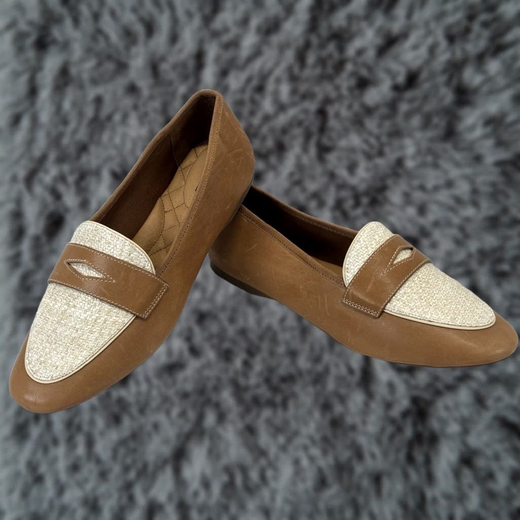 Vintage Birdies Vesper Loafers Women's 9 Cappuccino Leather Raffia Slip-On Comfort Size US 9 / IT 39 - 1 Thumbnail