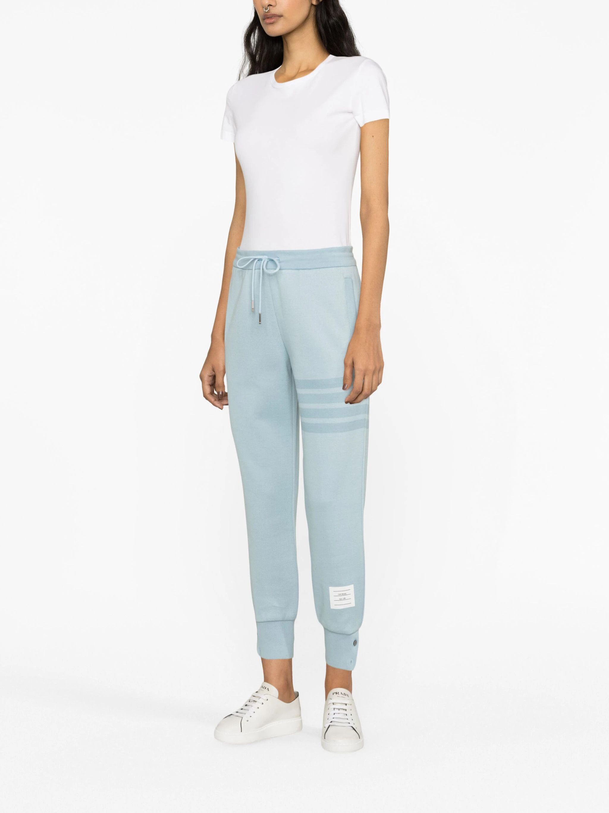 Thom Browne o1s22i1n0924 4-Bar Cotton Knit Joggers in Light Blue Size 26" / US 2 / IT 38 - 3 Thumbnail