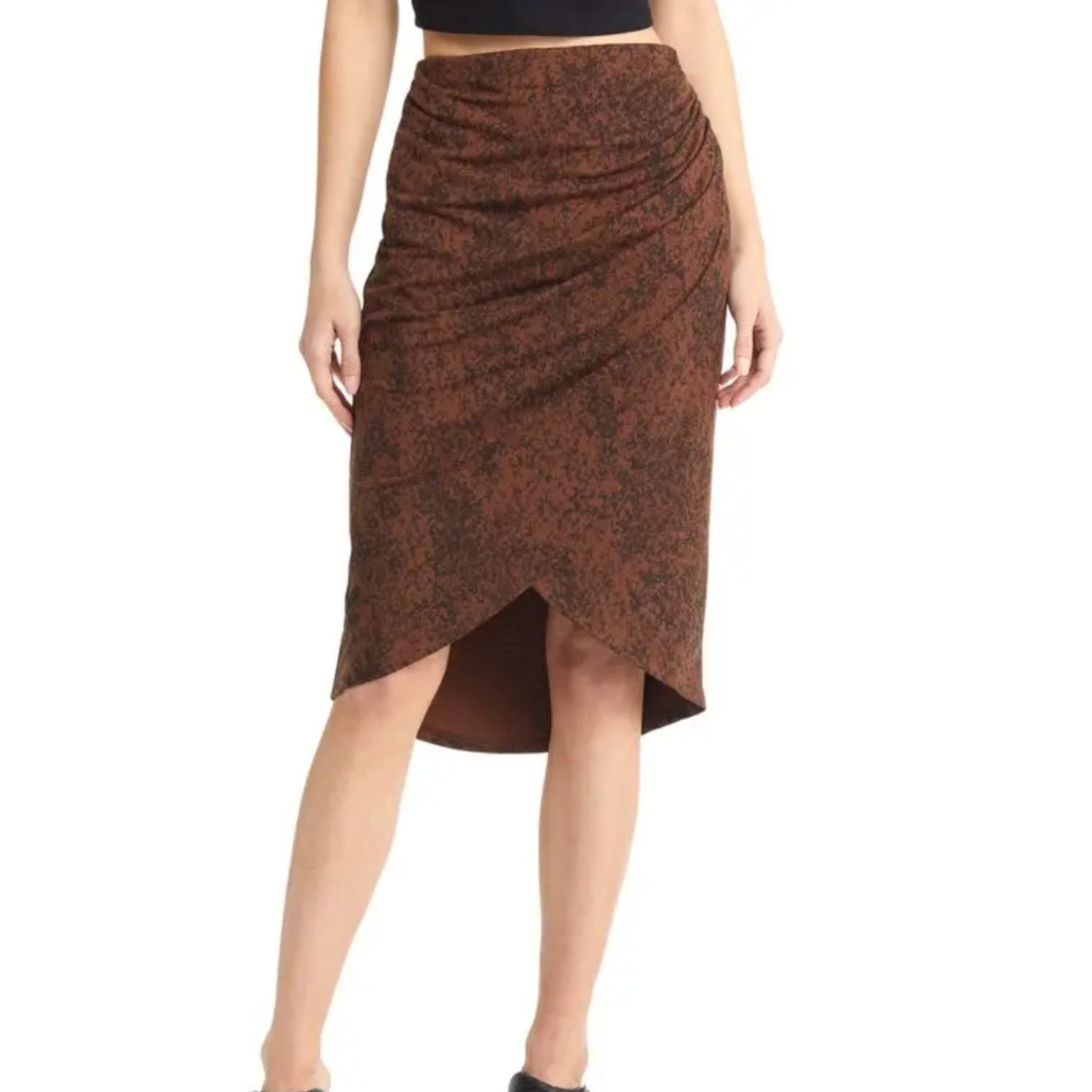 Other Open Edit Boho Brown Tulip Hem Flowy Knee Length Skirt S NWT Size 30" / US 8 / IT 44 - 1 Thumbnail