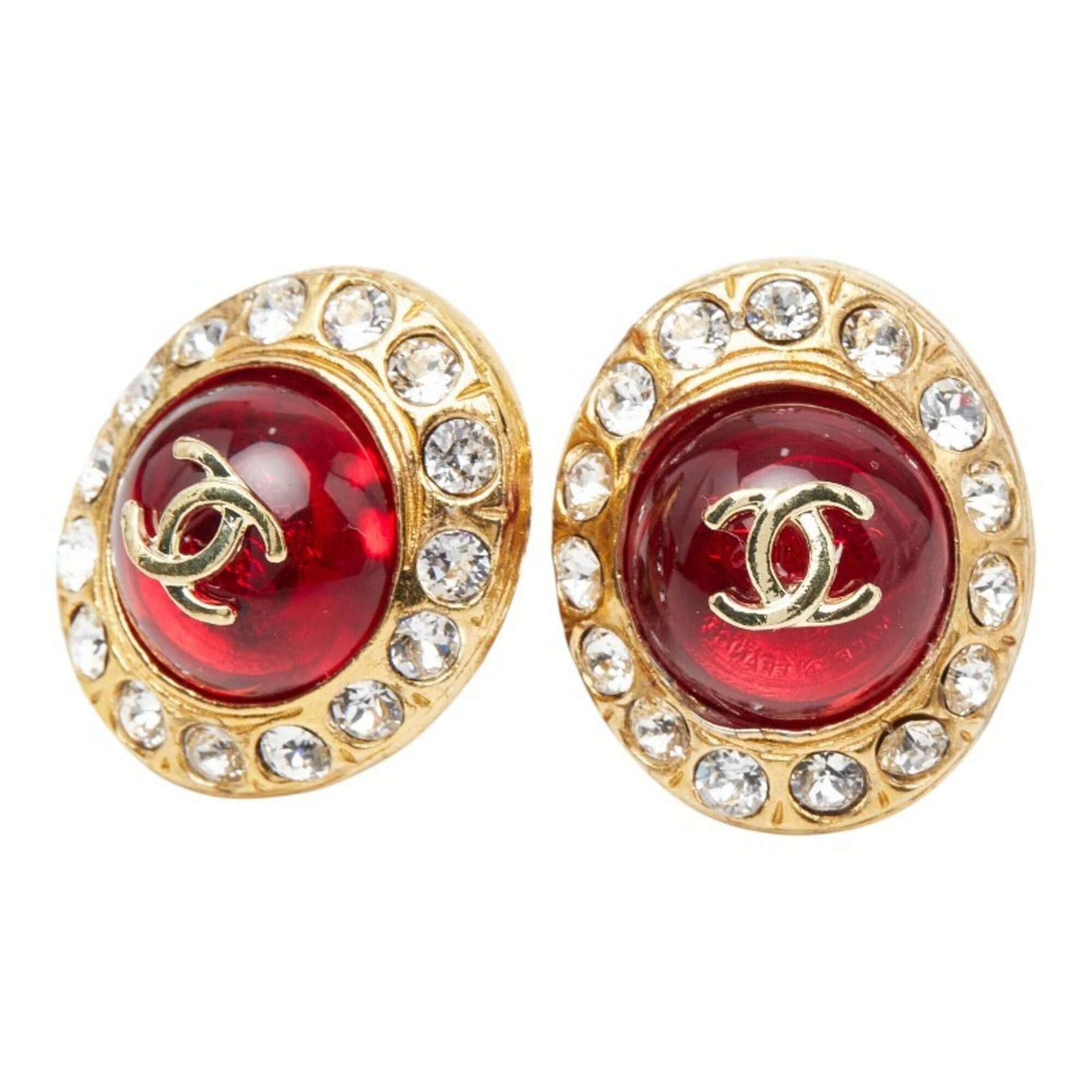 Chanel Chanel Coco Mark Gripoir Rhinestone Earrings, Gold Red Plated Glass, Women's CHANEL Size ONE SIZE - 1 Thumbnail