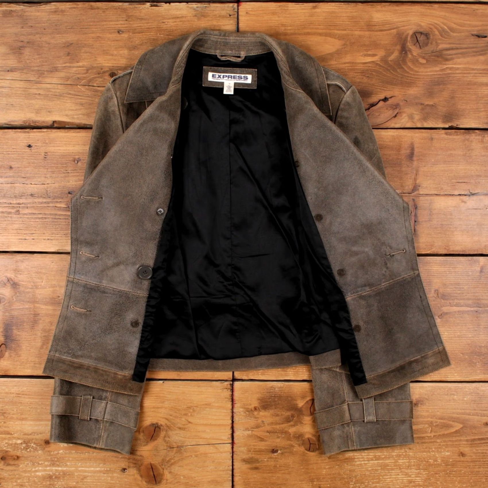 Express VINTAGE Express Y2K Leather Jacket Womens 12 Brown Distressed Lined Casual Jacket Size XL / US 12-14 / IT 48-50 - 4 Thumbnail