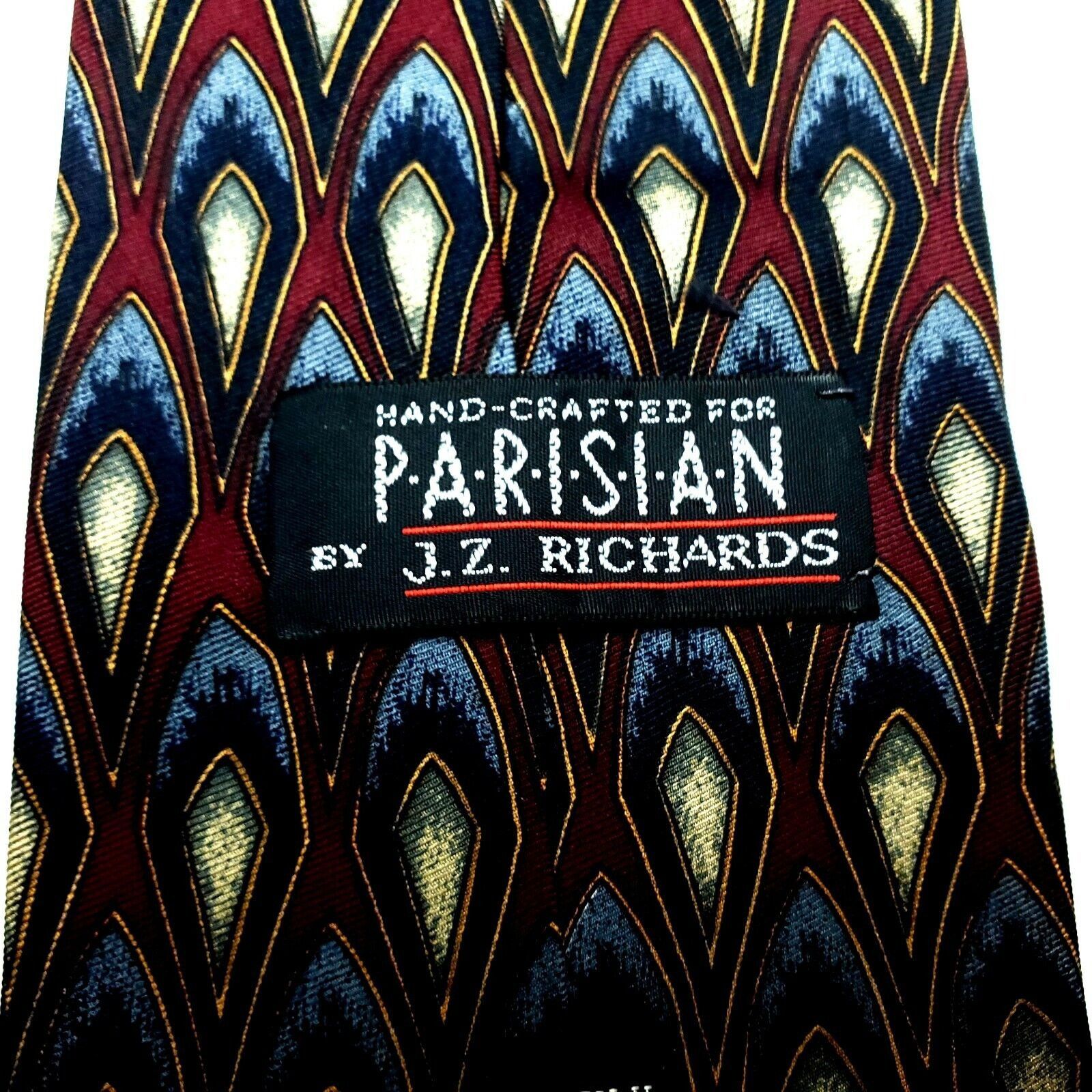 Designer JZ Richards Parisian Silk Tie Dark Red Geometric Wide Size ONE SIZE - 3 Thumbnail