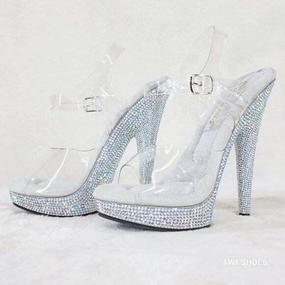 Other Sultry Sexy 6" Rhinestone Platform Stiletto Heels Size US 9 / IT 39 - 5 Thumbnail