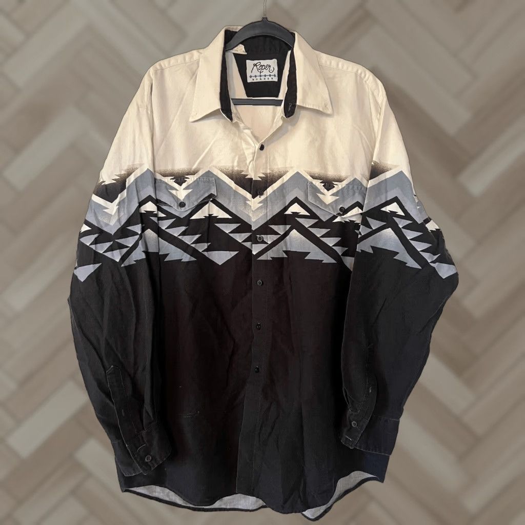 Roper Roper Shirt Mens 2XL Vintage USA Aztec Design Canvas Button-Up Collared Long Sleeve Size US XXL / EU 58 / 5 - 1 Thumbnail