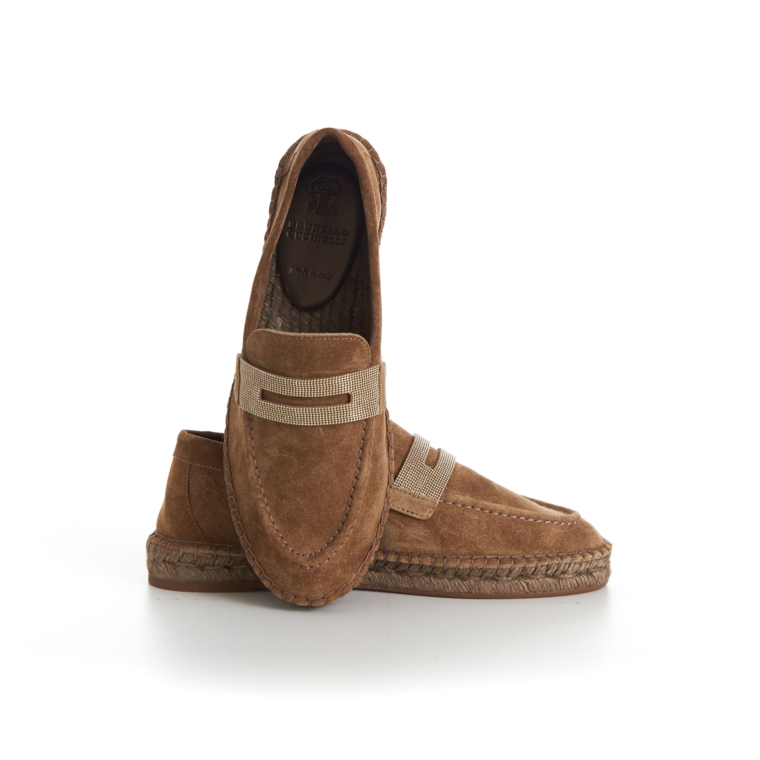 Brunello Cucinelli Suede Brown Espadrilles - Monili Chain Embroidery Size US 9 / IT 39 - 12 Thumbnail