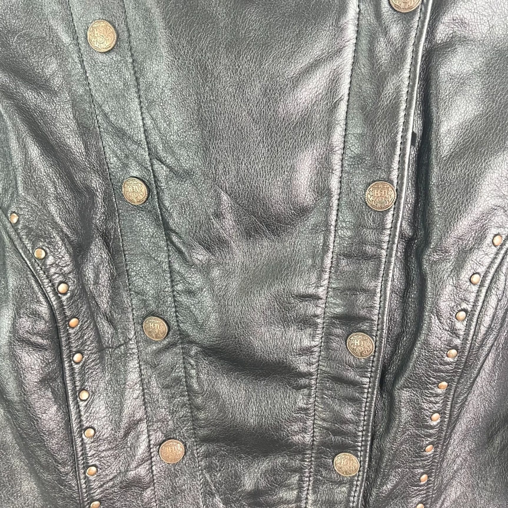 Harley Davidson Harley-Davidson Motorcycle Leather Rivet Jacket Women's Size M Chest 54 Black Logo Studded Zipper Satin Lined Mid-Length Pockets Size M / US 6-8 / IT 42-44 - 3 Thumbnail