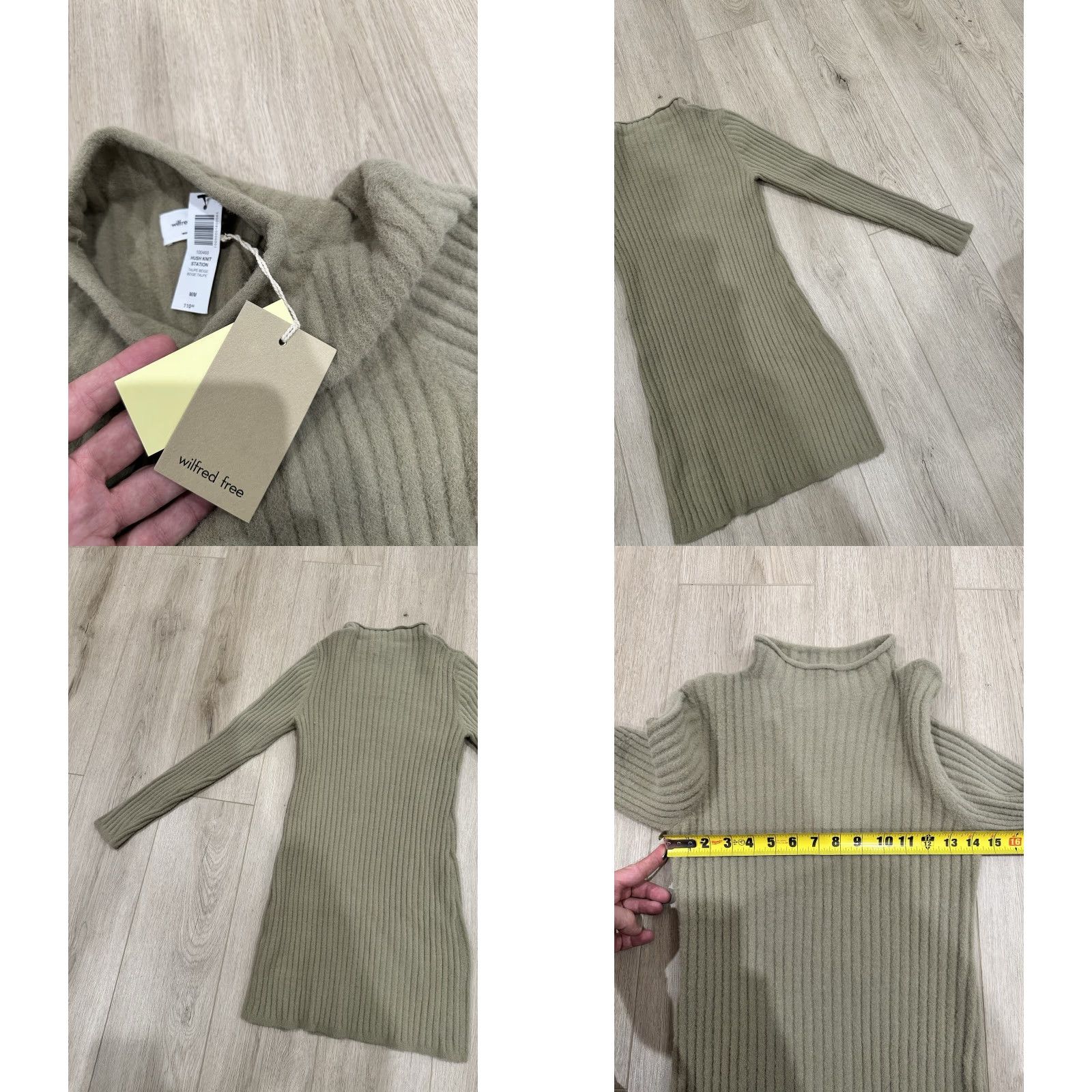 Vintage NWT Wilfred Free Women's Mini Sweater Dress Hush Knit Station Beige Mock Neck Long Sleeve Pullover 99% Nylon 1% Elastane M/Medium Brand New with Tags Size M / US 6-8 / IT 42-44 - 8 Thumbnail