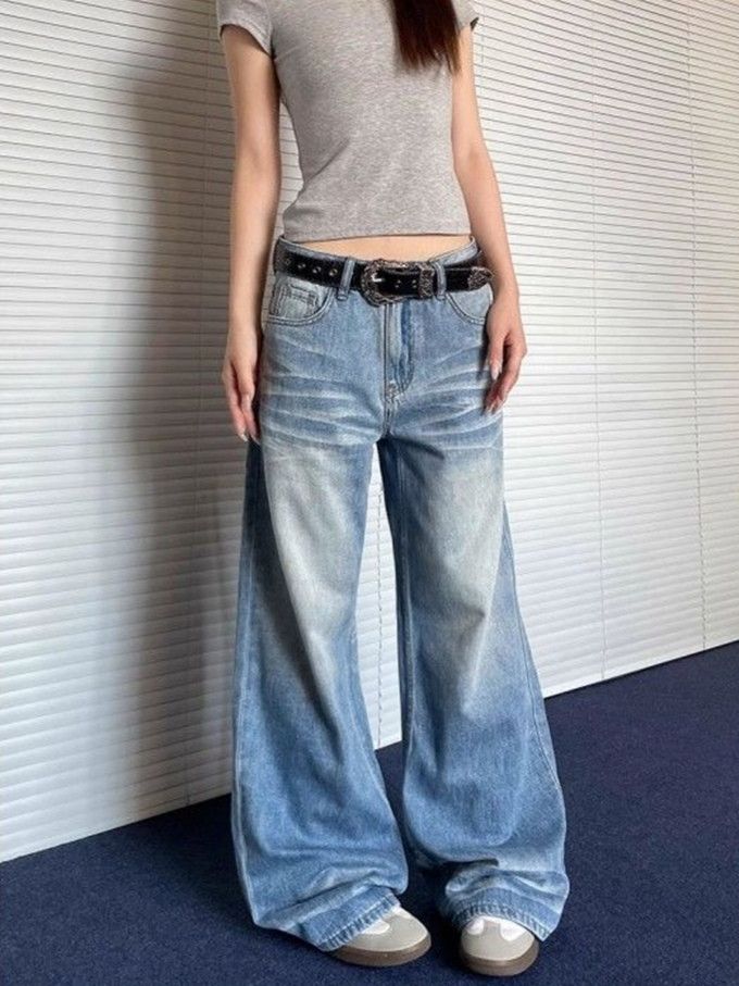 Japanese Brand × Jean Vintage Crease Blue Wide Leg Jeans Size US 26 / EU 42 - 4 Thumbnail