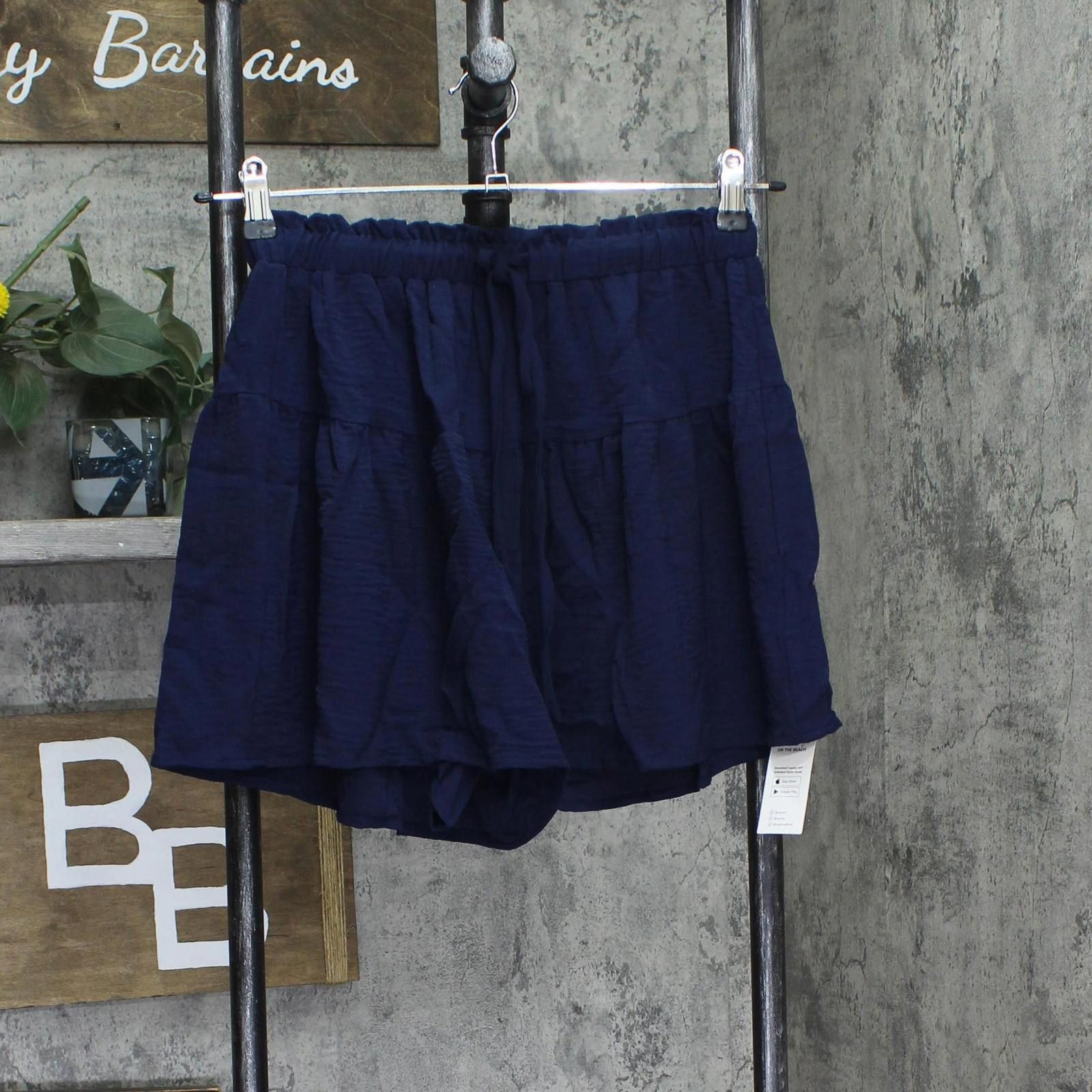 Other Nwt Cupshe Drawstring Ruffled Wide Leg Shorts Navy Blue M Size 32" / US 10 / IT 46 - 1 Thumbnail