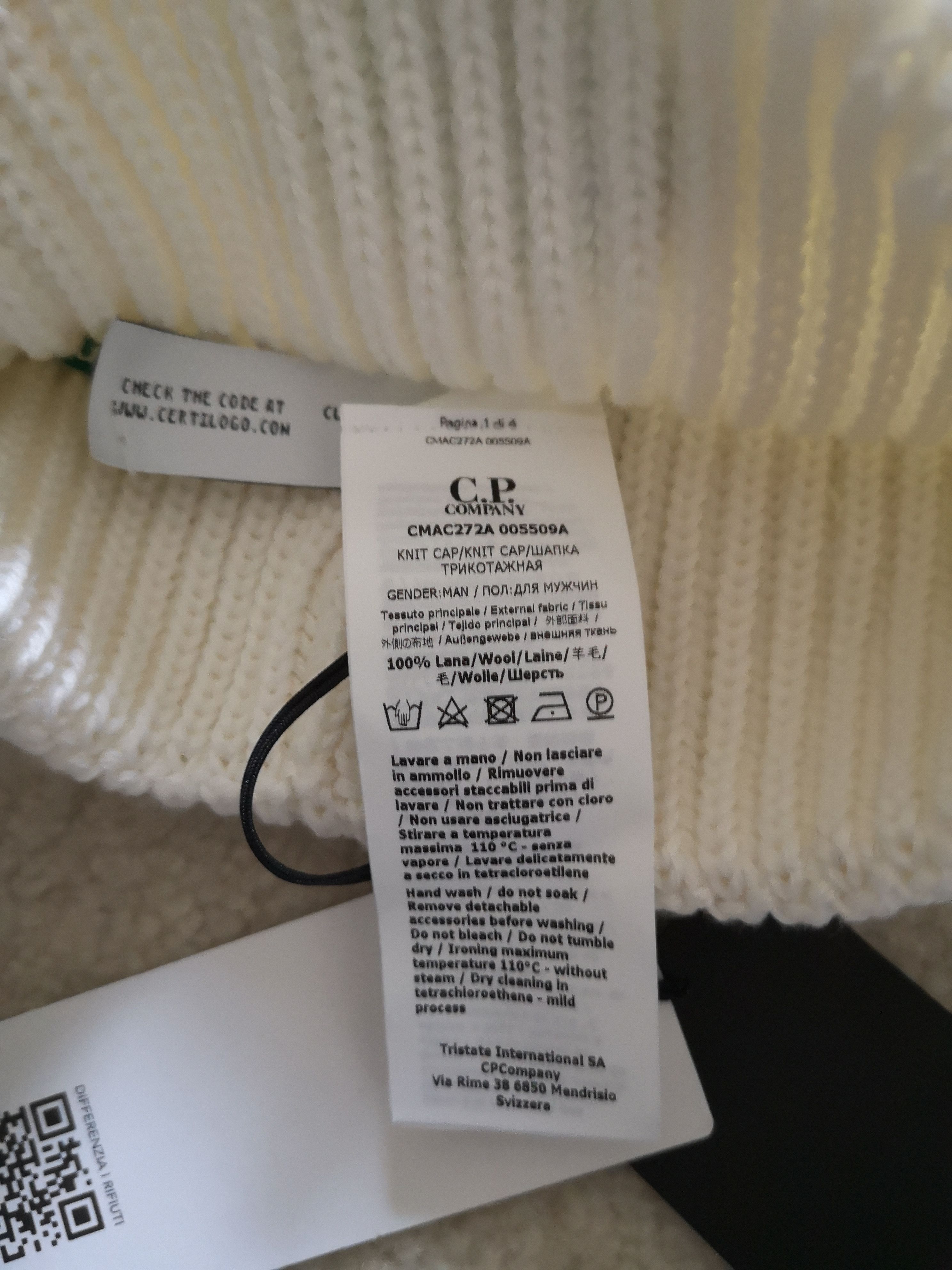 C.P. Company 2 Merino Wool Ribbed Knit Beanies, Black and White Size ONE SIZE - 5 Thumbnail