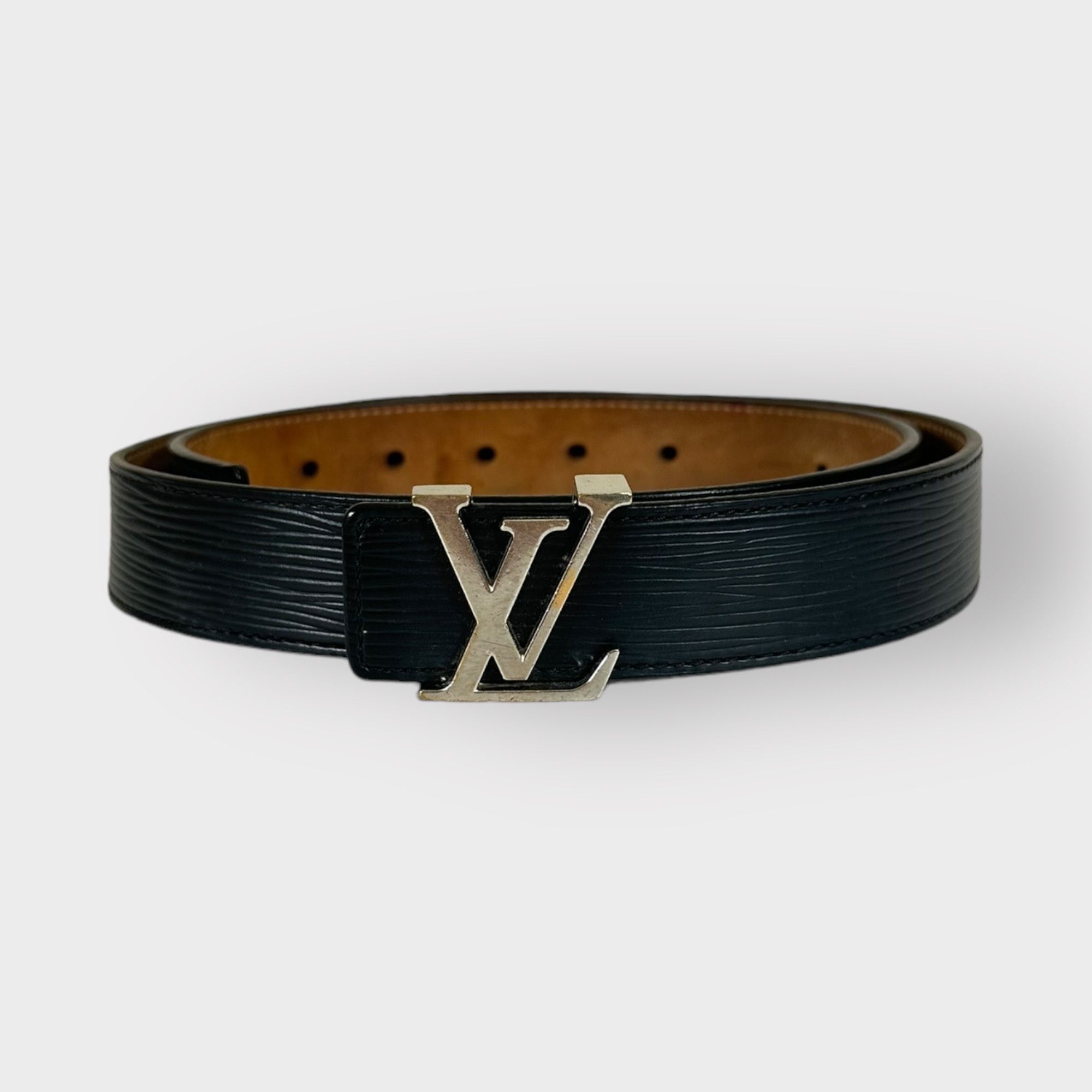 image of Louis Vuitton Belt Black Leather Lv Buckle, Women's