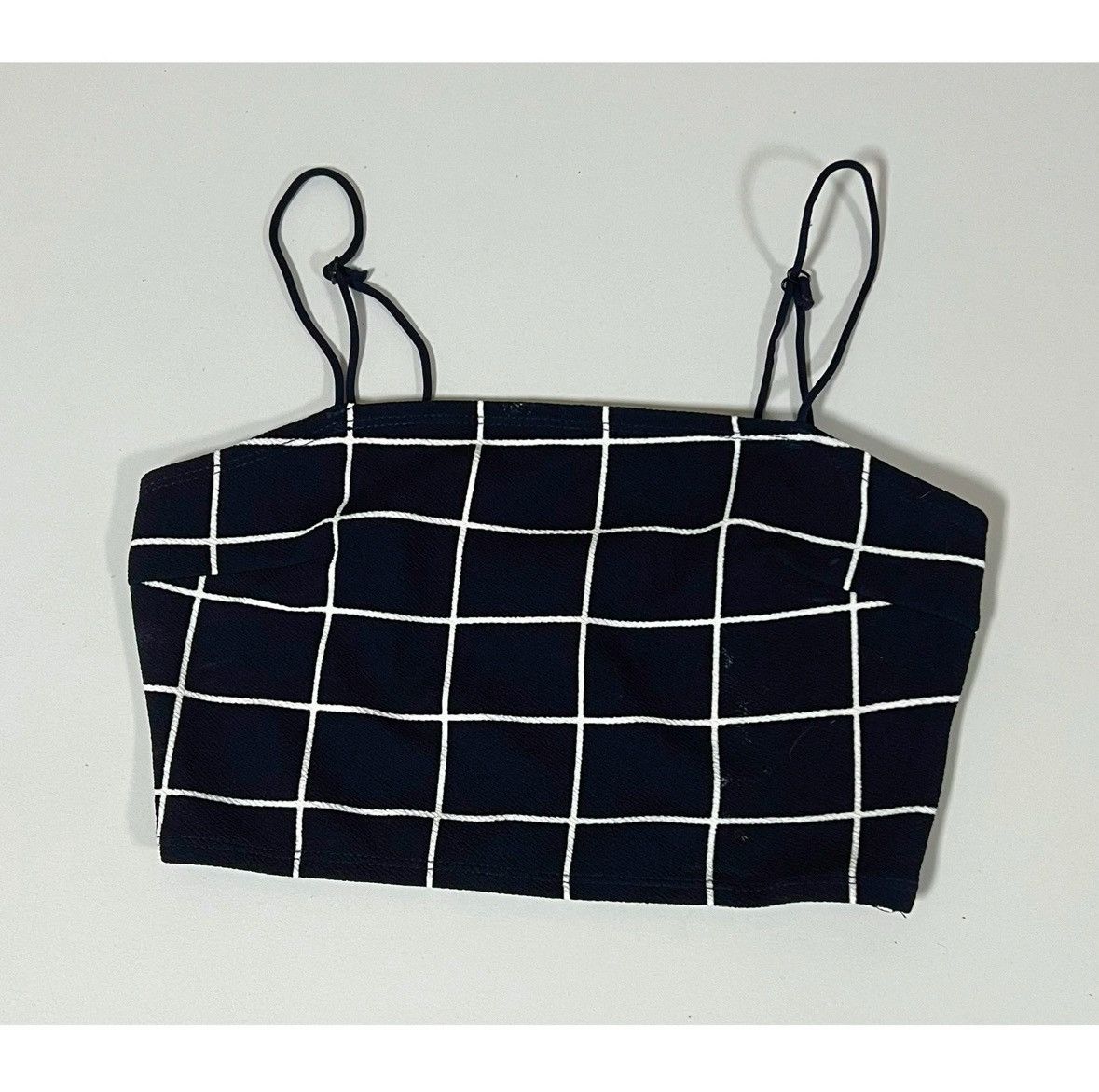 Japanese Brand Navy Blue Checkered Grid Tank Crop Top Shirt Blouse Size XS🤍 Size XS / US 0-2 / IT 36-38 - 1 Thumbnail