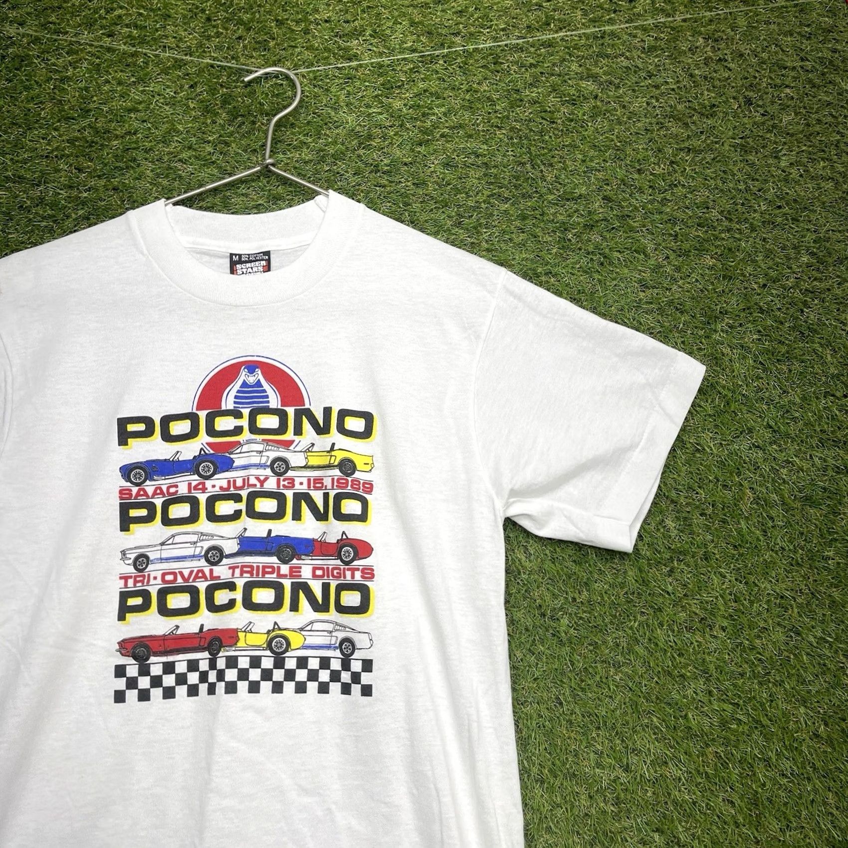 Vintage Cobra POCONO Racing Shirt Mens M White 80s Vintage Jersey Cotton Short Sleeve Crew Neck Logo Print Cars USA Raceway vtg Mens Size US M / EU 48-50 / 2 - 3 Thumbnail