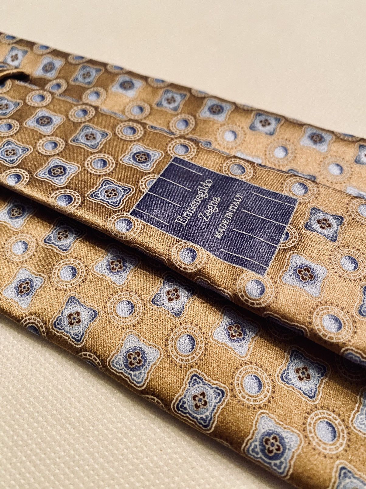 Ermenegildo Zegna Ermenegildo Zegna 🇮🇹 metallic gold/light blue ombré silk tie Size ONE SIZE - 2 Thumbnail