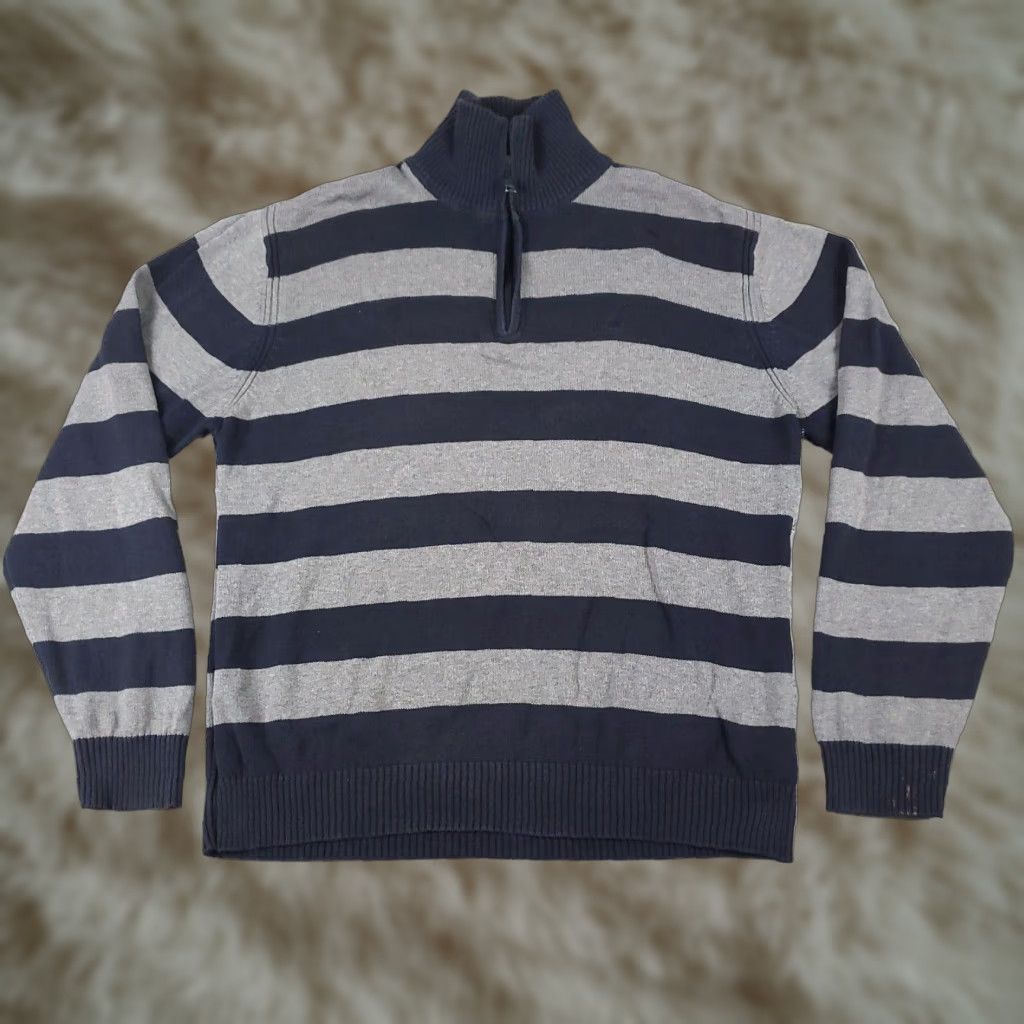 Nautica Nautica Sweater Mens XL Gray Striped 1/4 Zip Pullover Size US XL / EU 56 / 4 - 1 Thumbnail