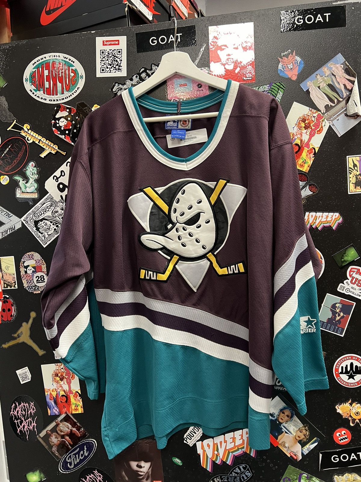 image of Vintage Starter Nhl Mighty Ducks Jersey in Blue, Men's (Size Large)