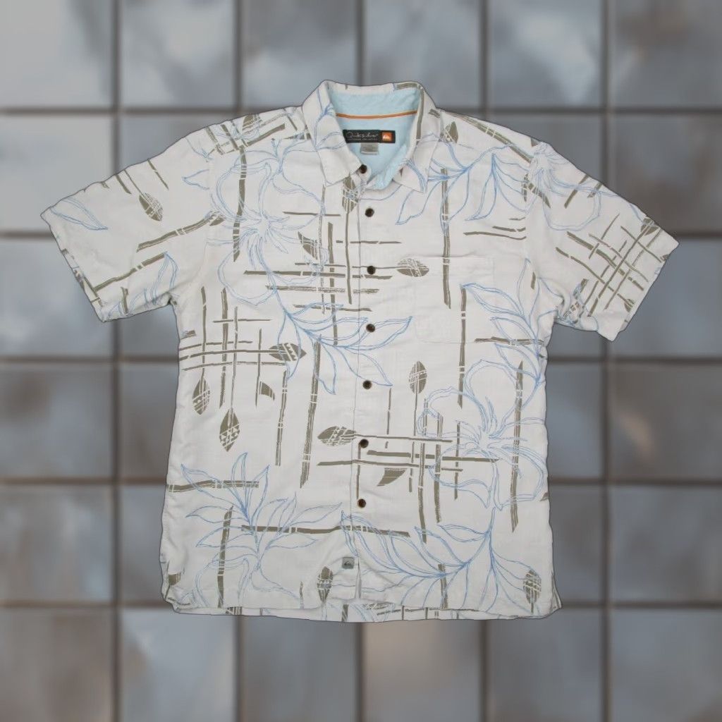 Quiksilver Quiksilver Waterman Shirt Large White Floral Button Up Hawaiian Tiki Mens Size US L / EU 52-54 / 3 - 1 Thumbnail