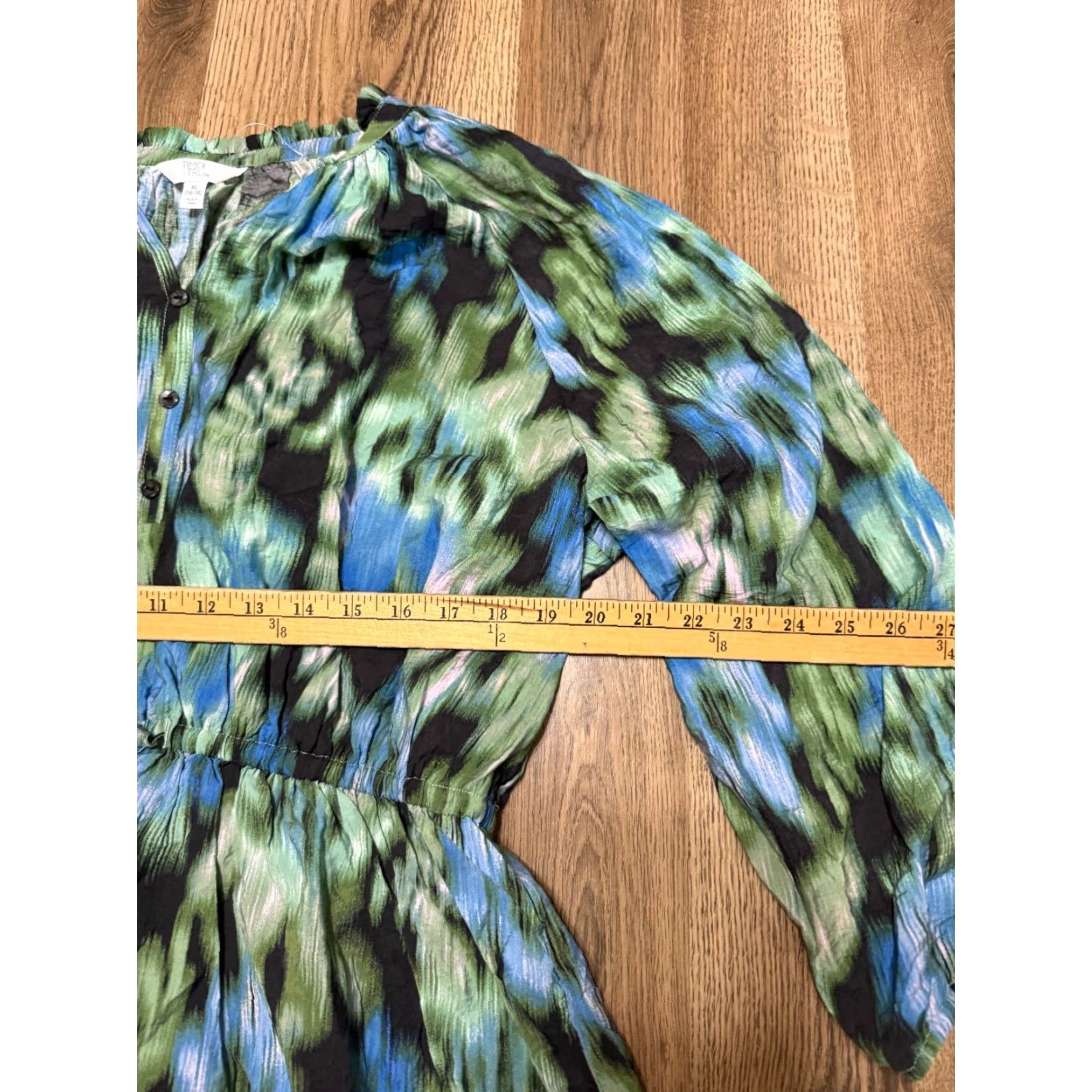 Vintage Time & Tru Dress Women's XL Blue Long Sleeve V-Neck Knee Length Shirt Dress Pockets Casual Size XL / US 12-14 / IT 48-50 - 6 Thumbnail