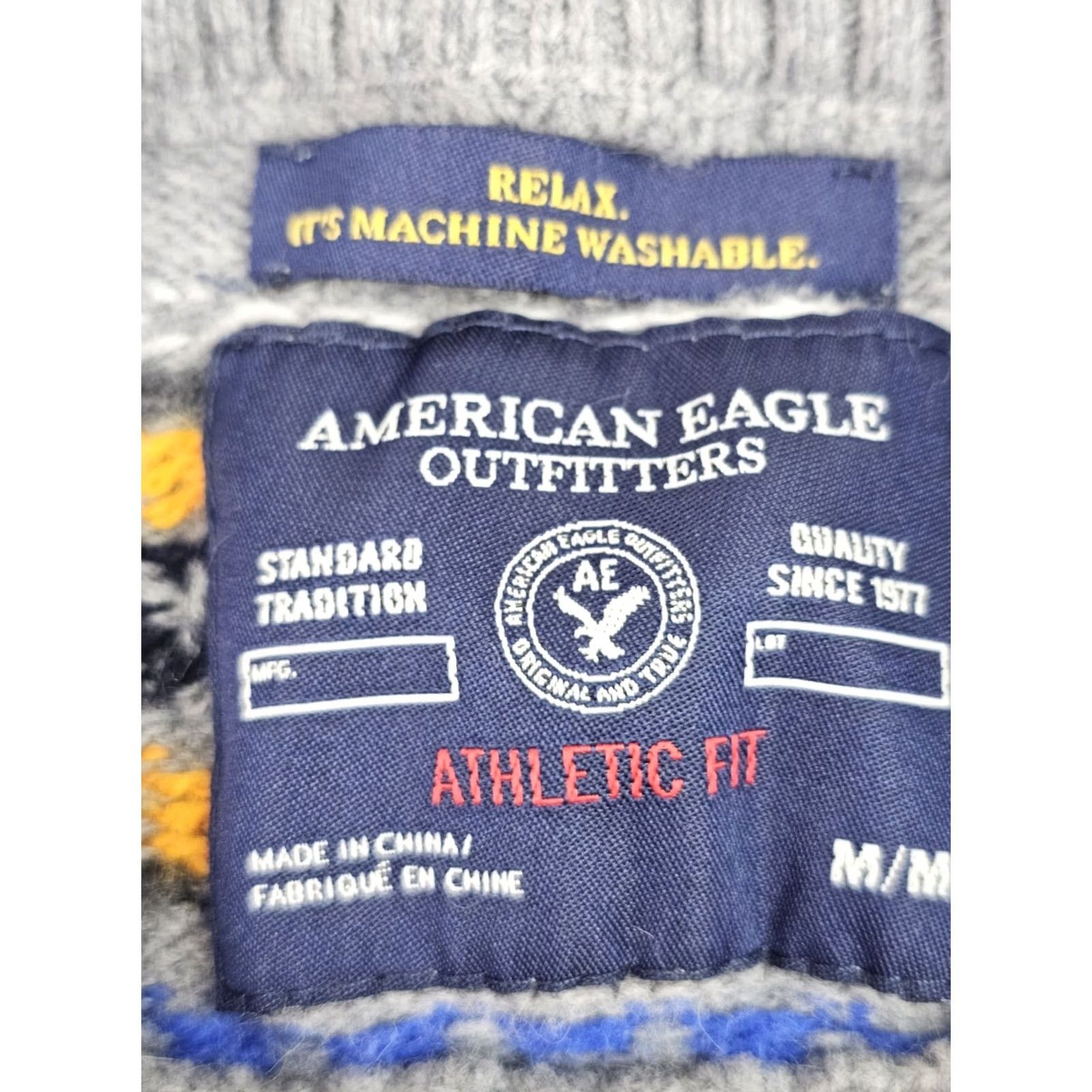 American Eagle Outfitters American Eagle Outfitters Fair Isle Knit Sweater Men M Cotton Rabbit Hair Athletic Fit Pullover Crewneck Gray Long Sleeve Vintage No EUC Size US M / EU 48-50 / 2 - 3 Thumbnail