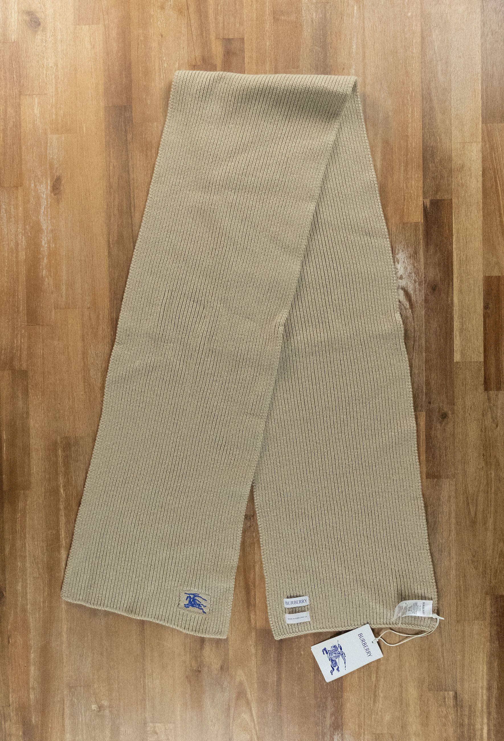 Burberry BURBERRY hunter beige knight logo embroidered cashmere scarf Size ONE SIZE - 4 Thumbnail