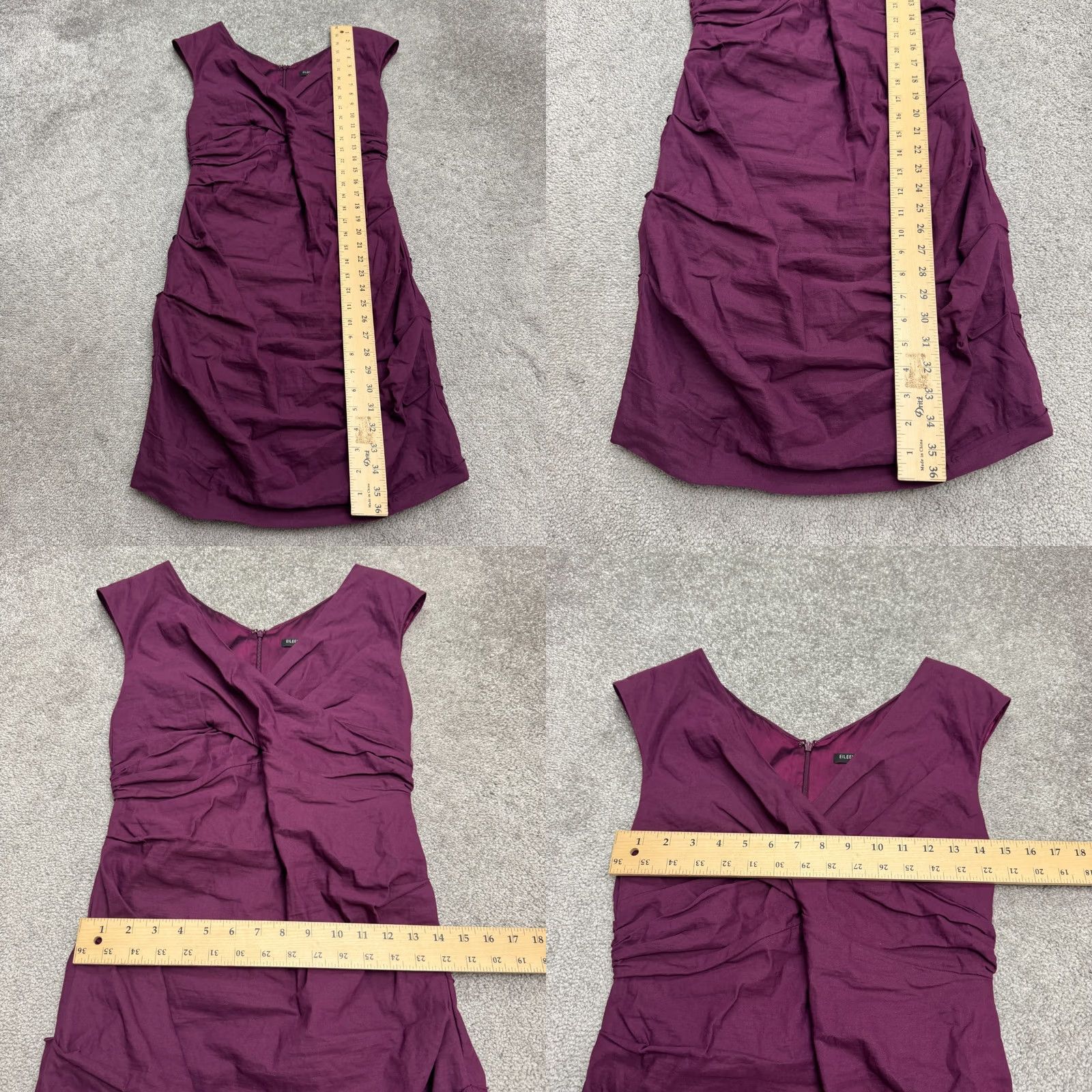 Eileen Fisher Eileen Fisher Ruched Sheath Dress Womens 10P Purple Sleeveless V-Neck Lined Knee Length Petite Size L / US 10 / IT 46 - 8 Thumbnail