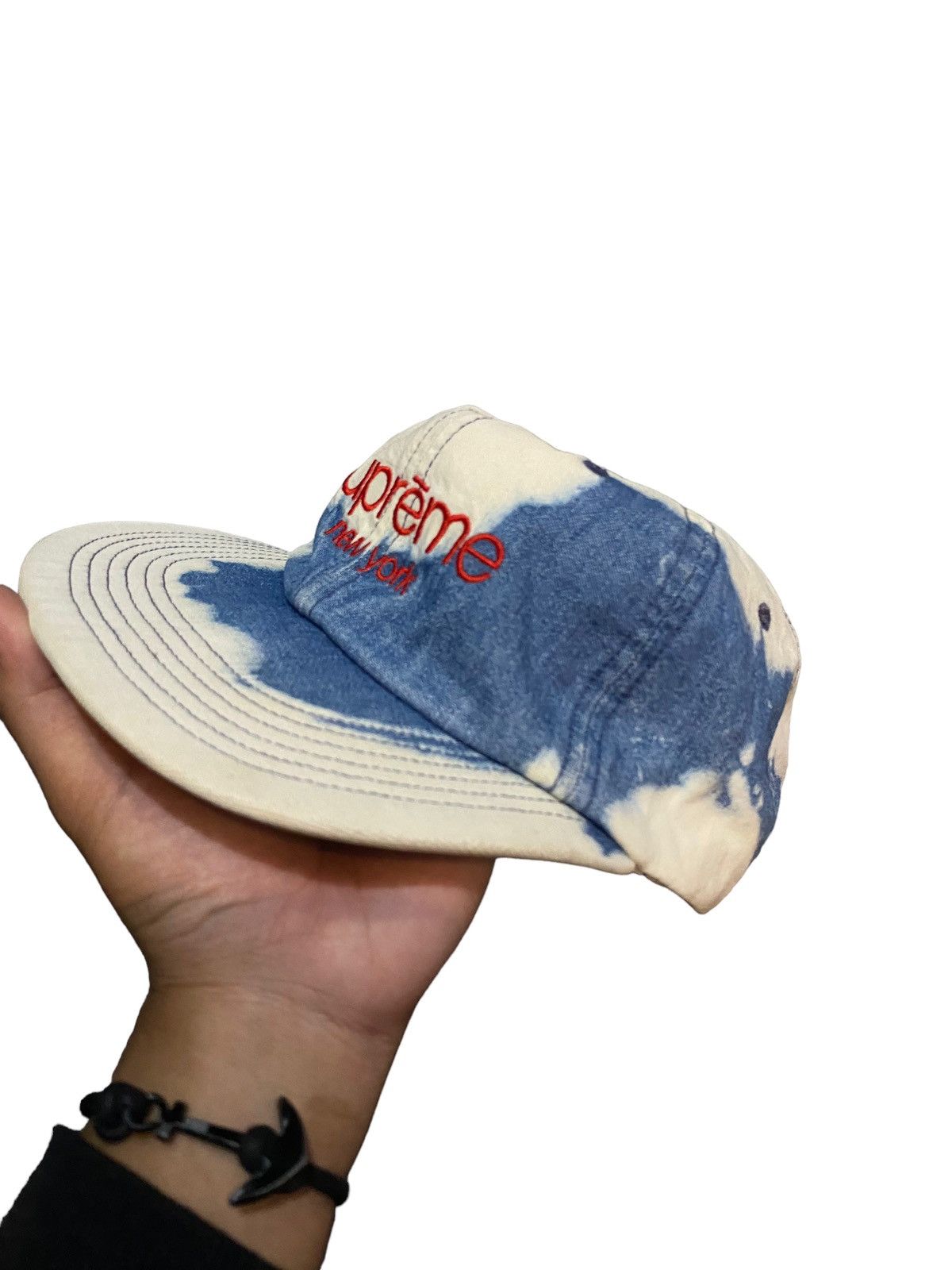 image of Binding Offer 5 Panel Cap Supreme Bleached Denim in White, Men's