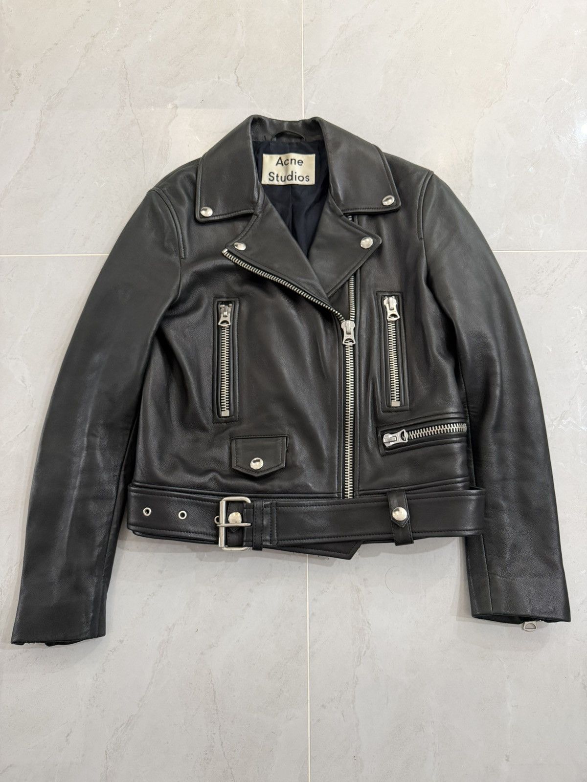 Acne Studios Acne Lamb Leather Motojacket with belt Sz.34 Size XS / US 0-2 / IT 36-38 - 1 Thumbnail