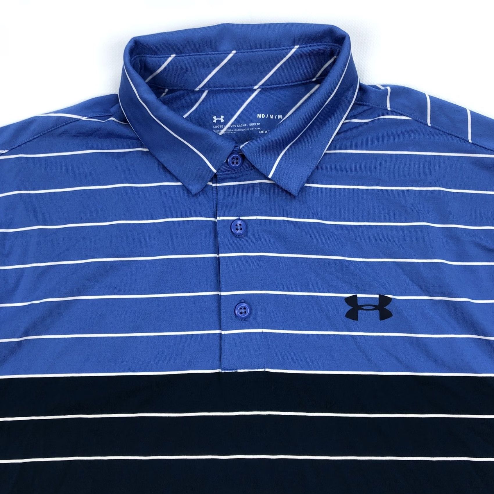 Under Armour Under Armour Men's MD M Blue Navy White Stripe HeatGear Polo Shirt Loose Fit Size US M / EU 48-50 / 2 - 2 Thumbnail