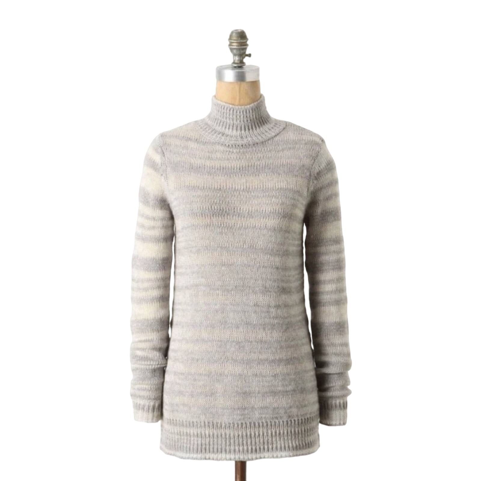 Anthropologie ANTHROPOLOGIE MOTH Stripe Turtleneck Grey White Wool Sweater Size S / US 4 / IT 40 - 1 Thumbnail